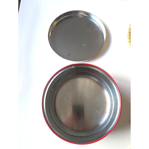 Vintage 1963 Fannie May Christmas Cookie Tin With Poinsettia & Candle Design 6" - Picture 7 of 8